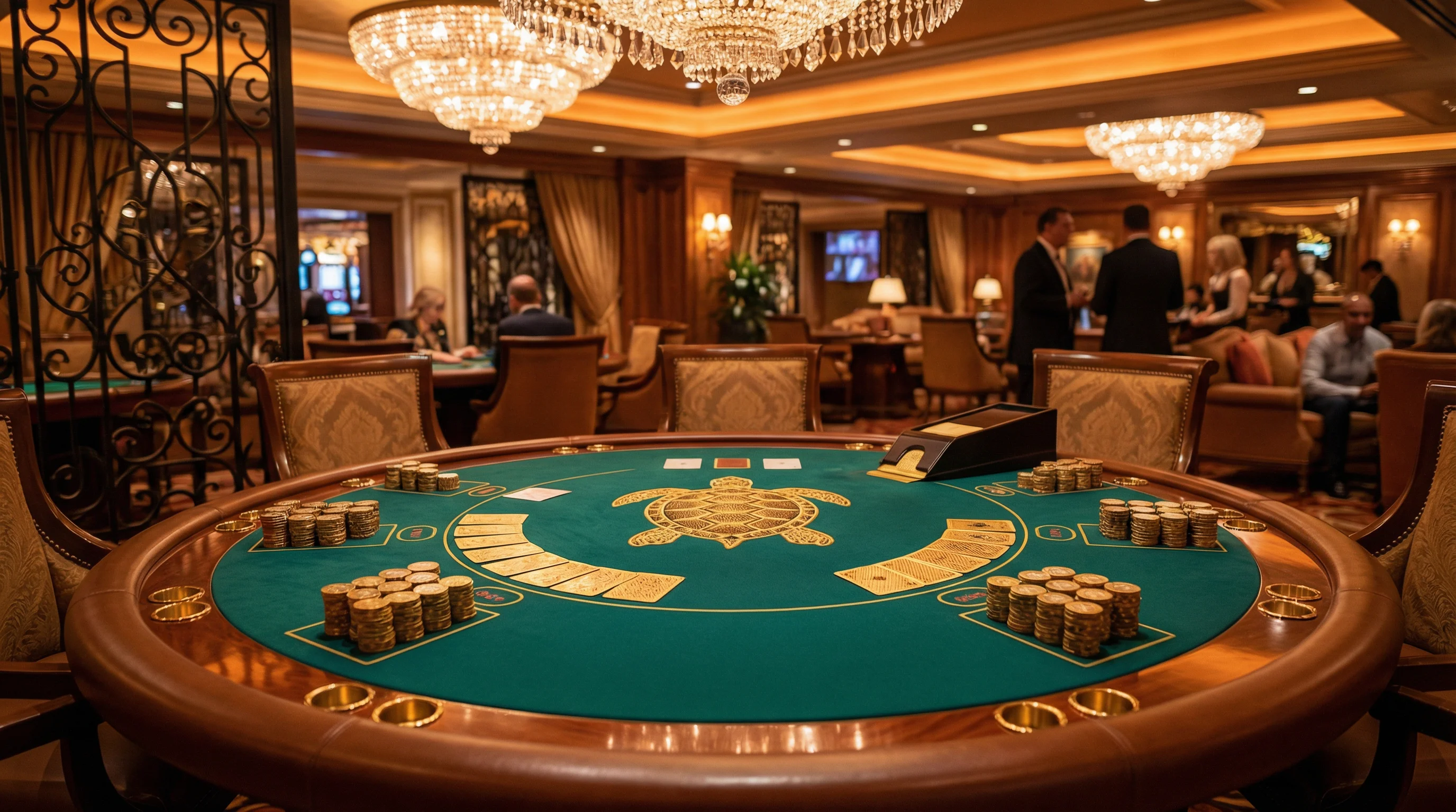 Mesa de bacará de lujo con emblema de tortuga dorada